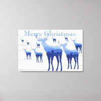 Canvas Art-Blue Deer White Merry Christmas