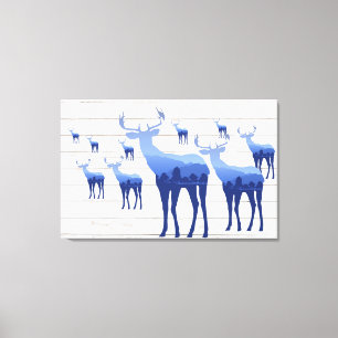 Canvas Art-Blue Deer White Wash Boards Print