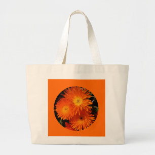 Canvas Bag, Orange Flowers, Circle # 7 Large Tote Bag