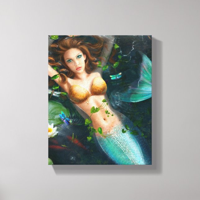 Canvas Beautiful mermaid in lake with lilies (Front)