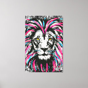 Canvas de tête de lion   toile de lion rose bleu