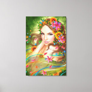 Canvas Fantasy Beautiful fairy woman with flowers Print