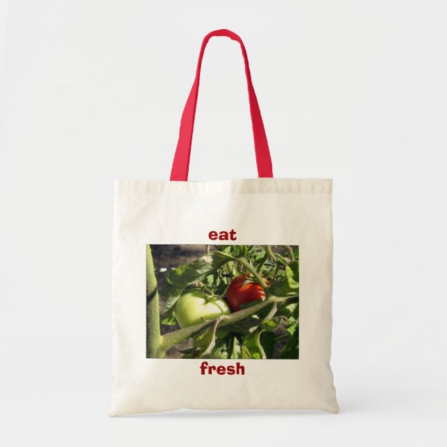Canvas Grocery Tote Bag - Tomatoes, Red and Green (Front)