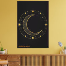 Canvas Luxury Black Gold Celestial Moon Art