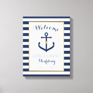 Canvas Nautical themed Wedding Welcome Sign - Navy