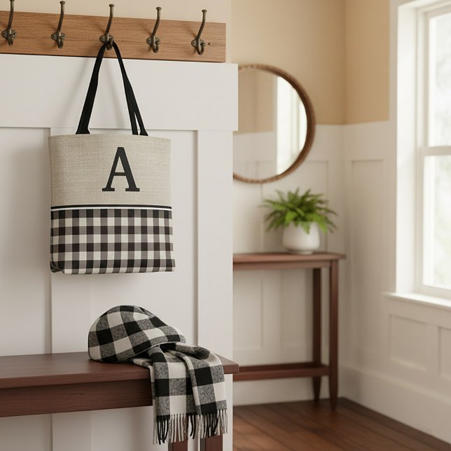 canvas plaid monogram tote bag (Creator Uploaded)
