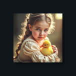 Canvas Print (Little Girl and Duckling)<br><div class="desc">The image of a little girl holding a yellow duckling covers this Canvas Print.</div>