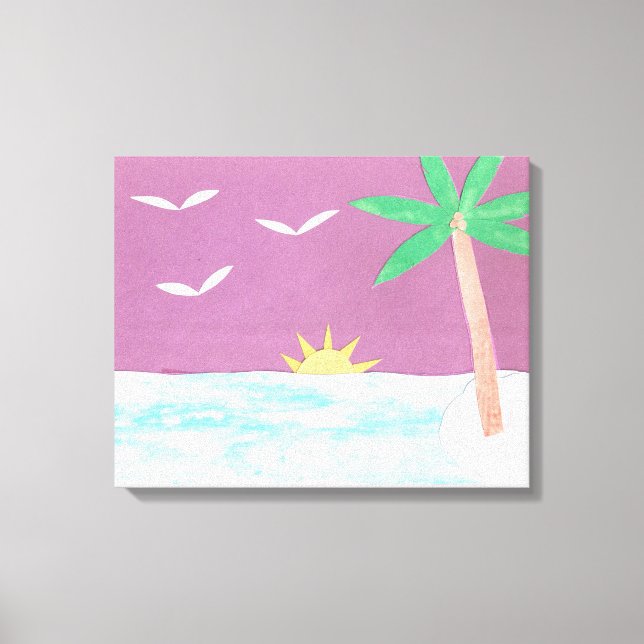 Canvas Print of Palm Tree and Magenta Sky (Front)