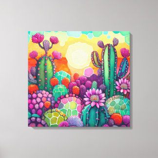 Canvas Print : Sunset on Cactus colourful