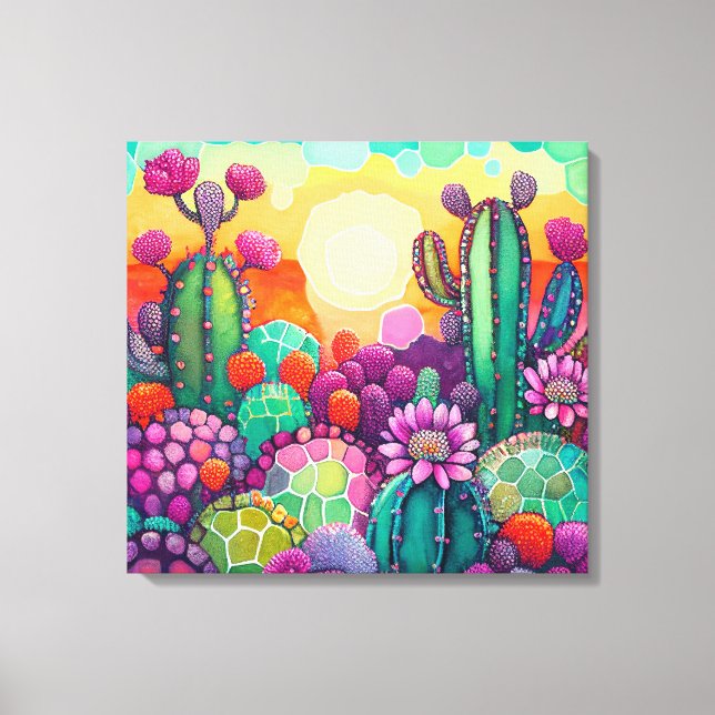 Canvas Print : Sunset on Cactus colourful (Front)