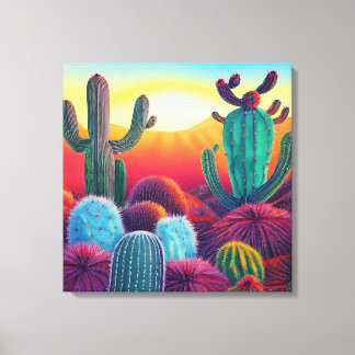Canvas Print : Sunset over Cactus desert Plateaus 
