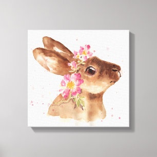 Canvas - Rabbit with Dogrose Wreath Print