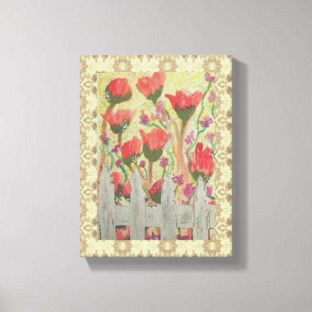 Canvas - Red Flowers & White Fence Print (Front)