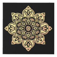 Canvas wall art with gold on black medallion
