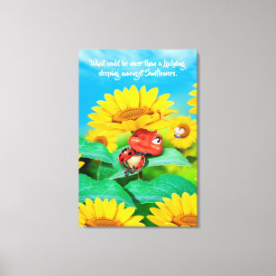 Canvas wall print sleepy Ladybug with sunflowers
