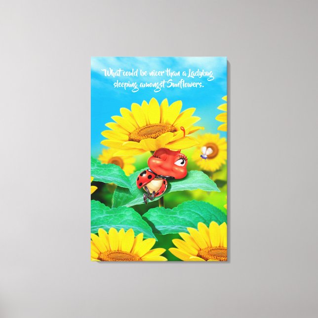 Canvas wall print sleepy Ladybug with sunflowers (Front)