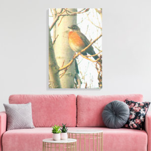 Canvas - Winter Robin on Branch Print
