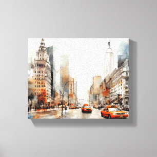 Canvas with New York City, painted landscape. Print