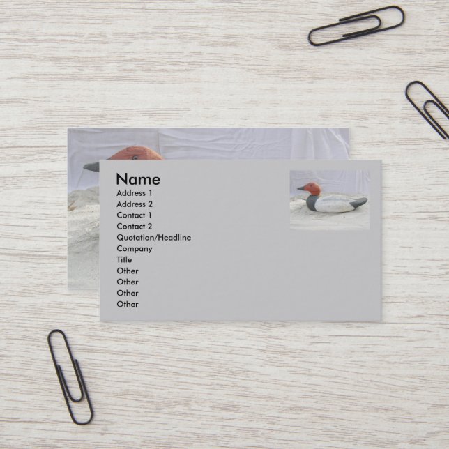 Canvasback Cartes de visite Decoy (Devant/Arrière en situation)