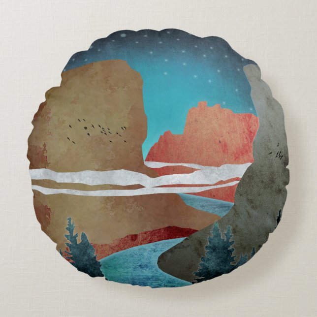 Canyon Birds Round Pillow (Front)