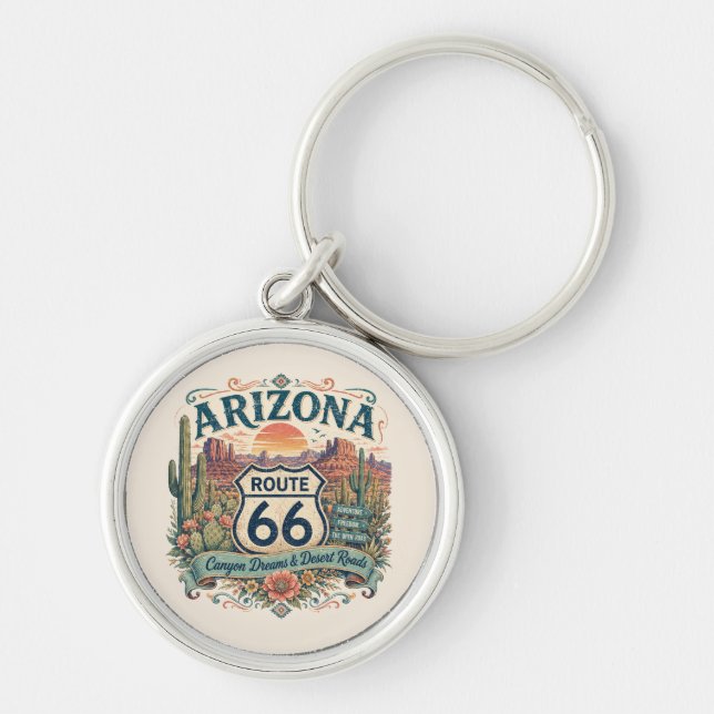 Canyon Dreams Route 66 Desert Boho Charm Keychain (Front)