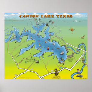 Canyon Lake Texas Cartoon Map Poster