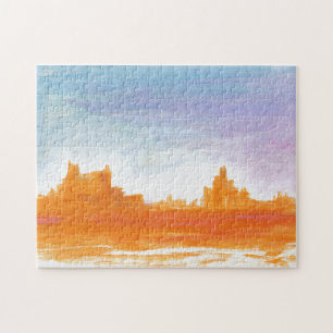 Canyon Landscape Orange blue Abstract painting art Jigsaw Puzzle