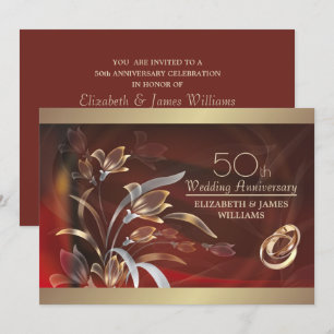 Caoba Gold Floral 50th Wedding Anniversary  Invitation