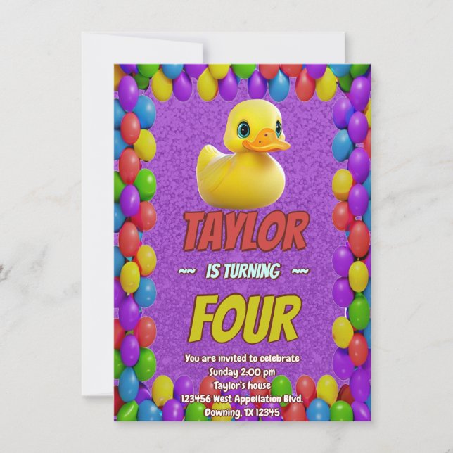 Caoutchouc Cute Invitation Personnalisé Anniversai (Devant)