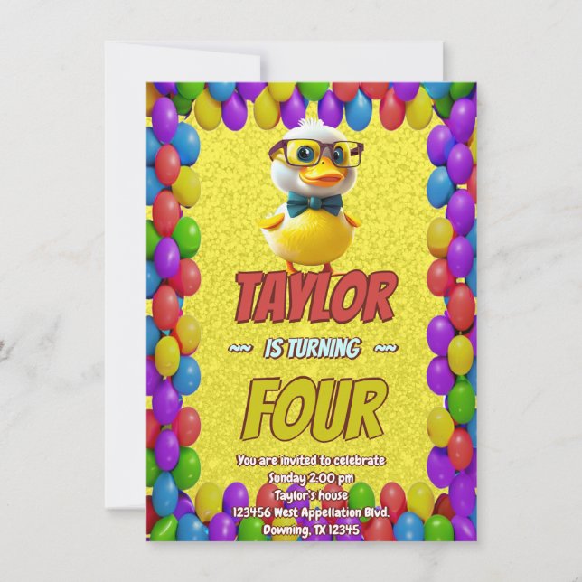 Caoutchouc Cute Invitation Personnalisé Anniversai (Devant)