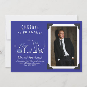 Cap and Cocktail Graduation Announcement Blue