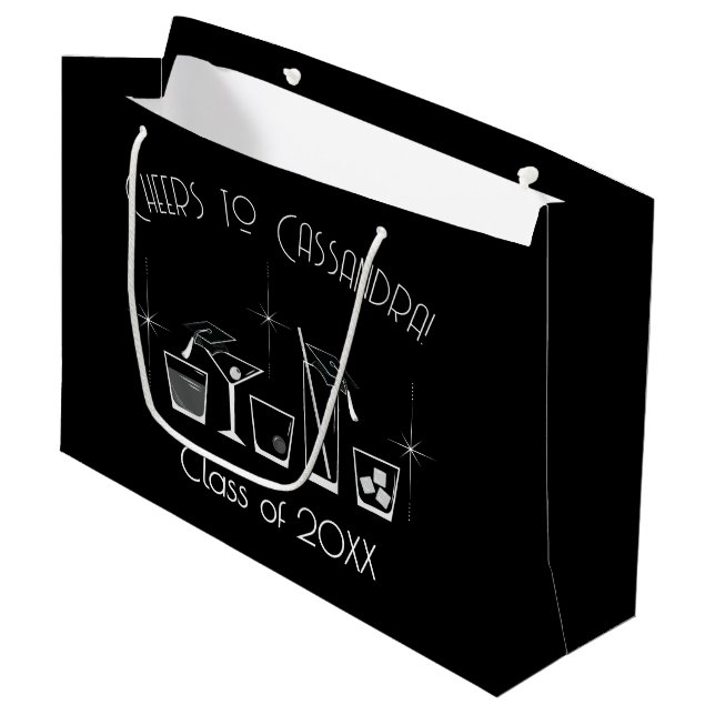 Cap and Cocktail Graduation Party Black Large Gift Bag (Front Angled)