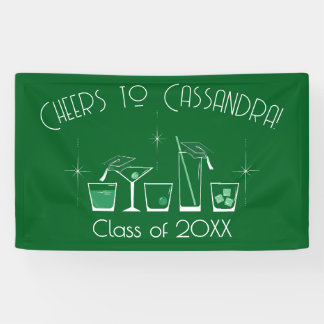 Cap and Cocktail Graduation Party Dark Green Banner