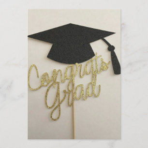 Cap and congrats grad on graduation invitation