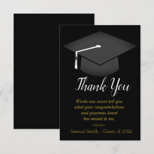 Cap and Tassel Graduation Black & Gold Thank You Card