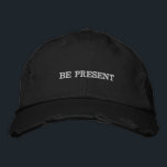 Cap Black | Motivational Adjustable Hat<br><div class="desc">Shield your mind and stay mindful with this stylish 'Be Present' black baseball cap! Features embroidered white text, adjustable strapback closure, curved brim for sun protection, and structured six-panel design. Perfect for outdoor yoga sessions, meditation walks, hiking, beach days, sports events, or casual everyday wear. This motivational hat resonates with...</div>