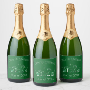 Cap Cocktail Graduation Party Dark Green Bar Menu Sparkling Wine Label