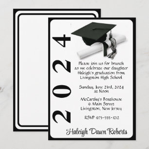 Cap & Diploma 5x7 Black & White Graduation Invitation