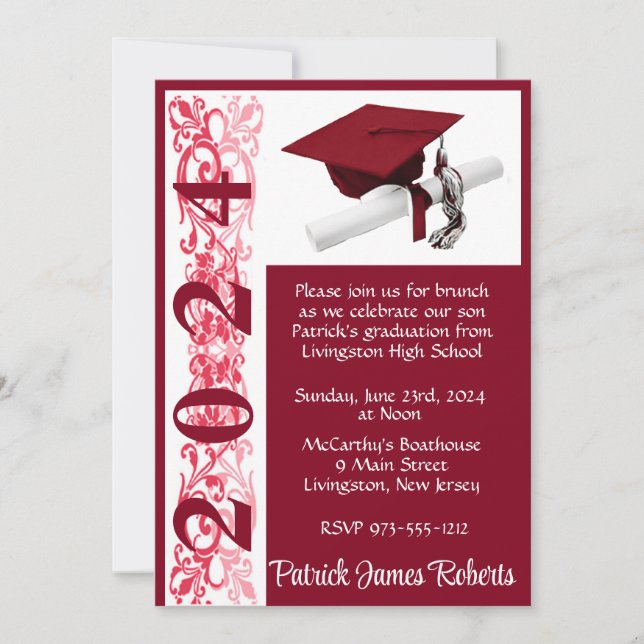 Cap & Diploma 5x7 Cardinal Red Graduation Invitation (Front)