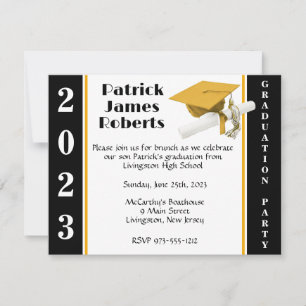 Cap & Diploma, Black & Gold Graduation Invitation