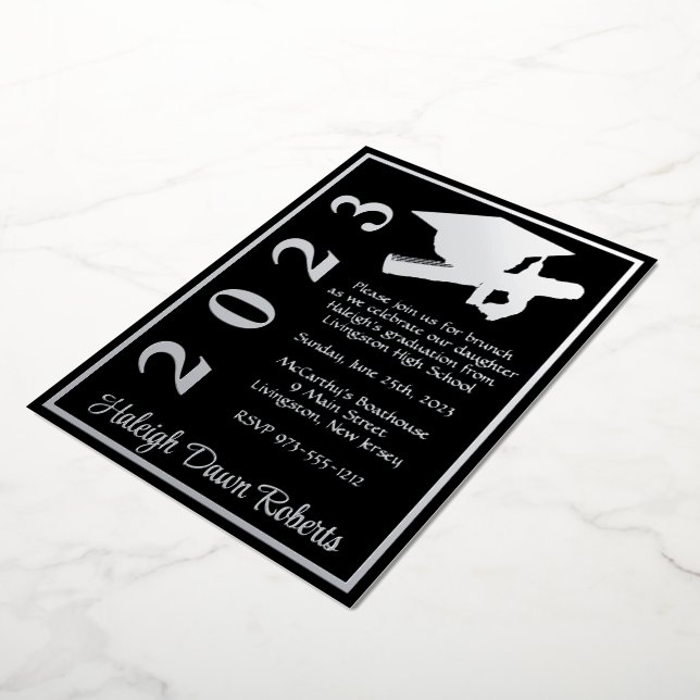 Cap & Diploma, Black & Silver Graduation (Rotated)