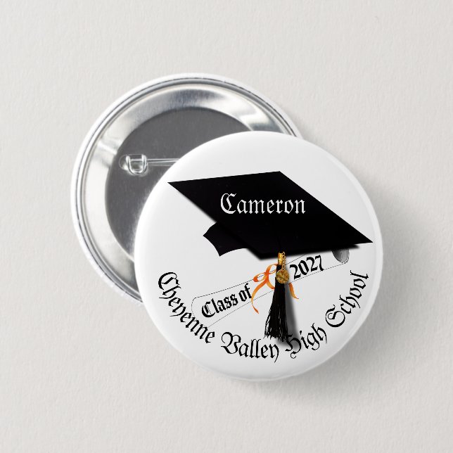 Cap Diploma Class of 2027 Graduation 2 Inch Round Button (Front & Back)