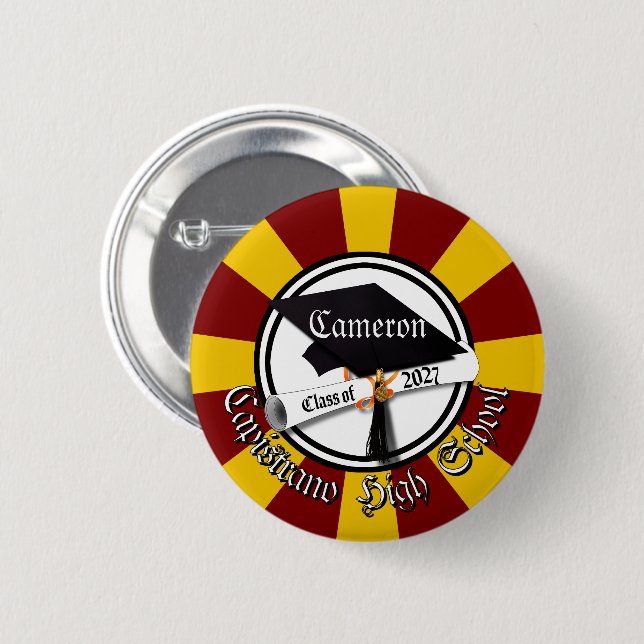 Cap Diploma Class of 2027 Graduation 2 Inch Round Button (Front & Back)