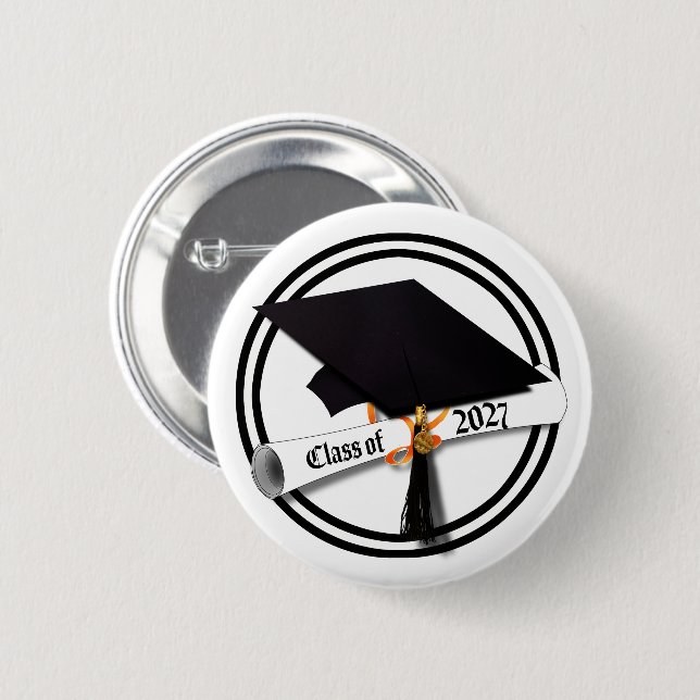 Cap Diploma Class of 2027 Graduation 2 Inch Round Button (Front & Back)