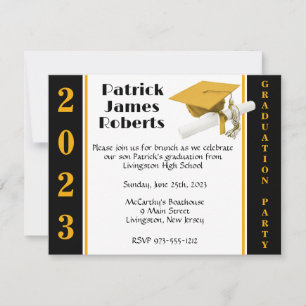 Cap & Diploma, Gold & Black Graduation Invitation