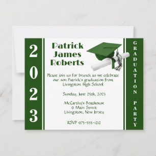 Cap & Diploma, Green & White Graduation Invitation