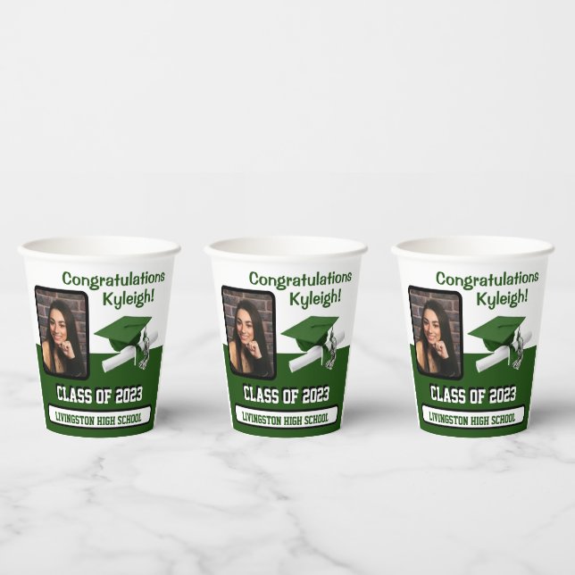 Cap & Diploma, Green & White Graduation Paper Cups (Multi)