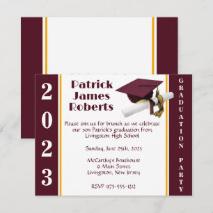 Cap & Diploma, Maroon & Gold Graduation Invitation