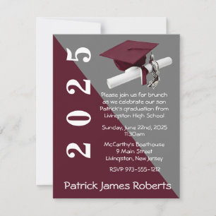 Cap & Diploma, Maroon & Grey Graduation Invitation