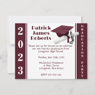 Cap & Diploma, Maroon & White Graduation Invitation